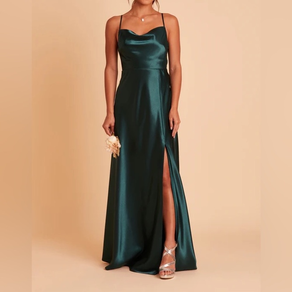 Birdie Grey Emerald Green Satin Gown Size Medium